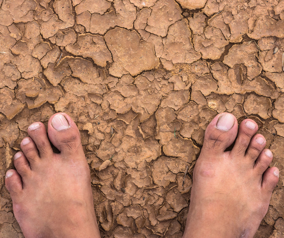 feet on dry cracked surface